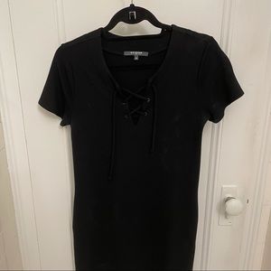 Black Tshirt dress with cross lace neckline